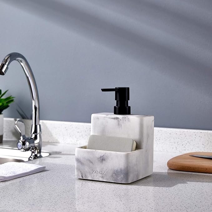 zccz Soap Dispenser with Sponge Holder, Marble Look Liquid Hand and Dish Soap
