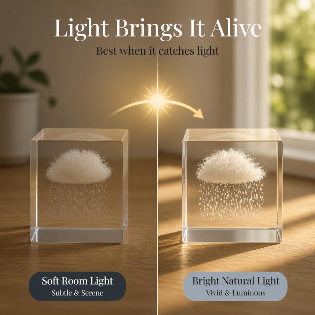 VOXTURA Small Decorative Paper Weight - Aesthetic Cute Crystal for Desk Shelf Sitter Office Decor - Rain Cloud Cube, Stress Relief Gifts for Coworkers (2.4")