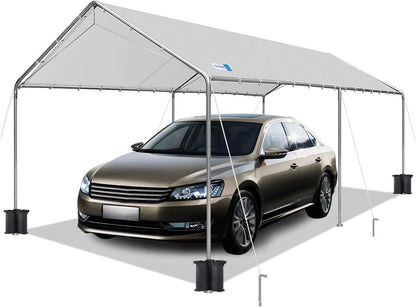 Carport Canopy 10'x20' Heavy Duty Carport, Waterproof & UV Protected Garage Top Tarp Shelter Cover with Reinforced Steel Cables, Outdoor Portable Garage for Car, Boat Tent, Light Grey
