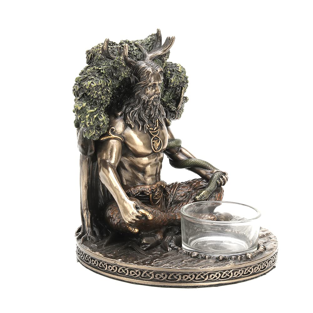Veronese Design 5 1/4" Tall Celtic God Cernunnos Tealight Candle Holder Cold Cast Bronzed Resin Sculpture Wiccan Home Decor Figurine Collectibles