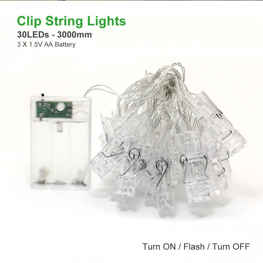 Dopheuor Photo Clip String Lights LED Fairy Clip String Lights Hanging Photo Pictures Battery Operated for Gifts Patio Christmas Bedroom Wedding Birthday Party Halloween Festival Decor (no Battery)