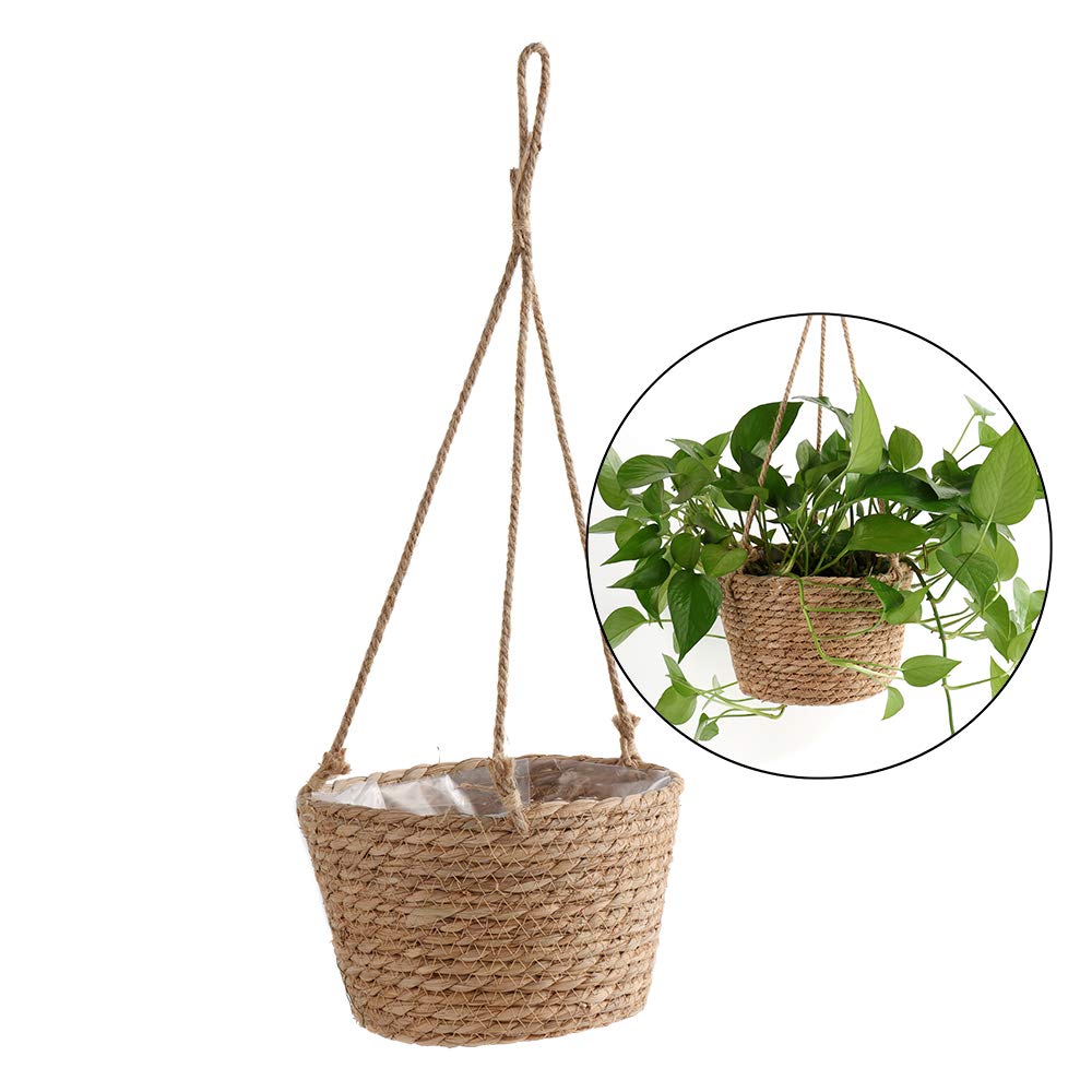 HAOHIZE Hanging Planters for Indoor Plants, Hanging Planter with Jute Rope Woven Hanging Flower Pots Hanging Plant Holder Hanging Basket Retro Style Straw Basket for Office Party (1 Pack)