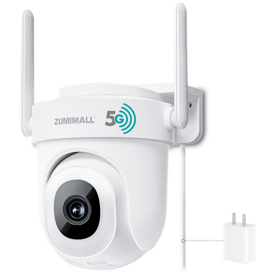 ZUMIMALL 5MP Security Camera Outdoor - 2.4G/5G WiFi, Wired Power 24/7 Recording | AI Motion & Noise Detection, 360° Auto Tracking, Color Night Vision | IP66 Weatherproof, Alexa Compatible