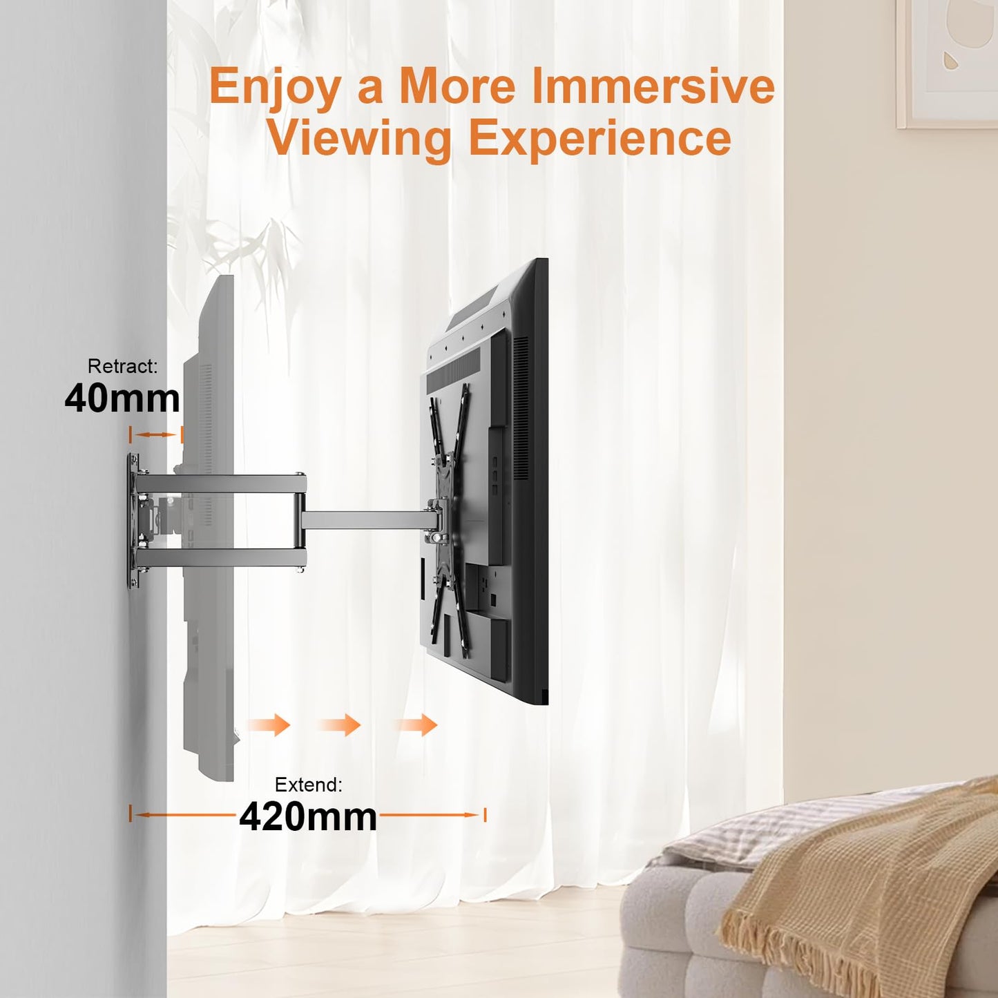 GRIFEMA GB1004 Swivel TV Wall Bracket for 26-55 inch, up to 30KG, Tilt Extendable TV Wall Mount for Flat & Curved Screen, Max Vesa 400X400MM