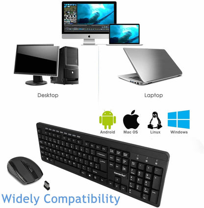 Combrite Wireless Keyboard And Mouse Set, Ergonomic 2.4Ghz Cordless, Slim Multi-Media Shortcut Keyboard, Comfort Wireless Optical Mouse Adjustable DPI, English UK Layout (KM200W)