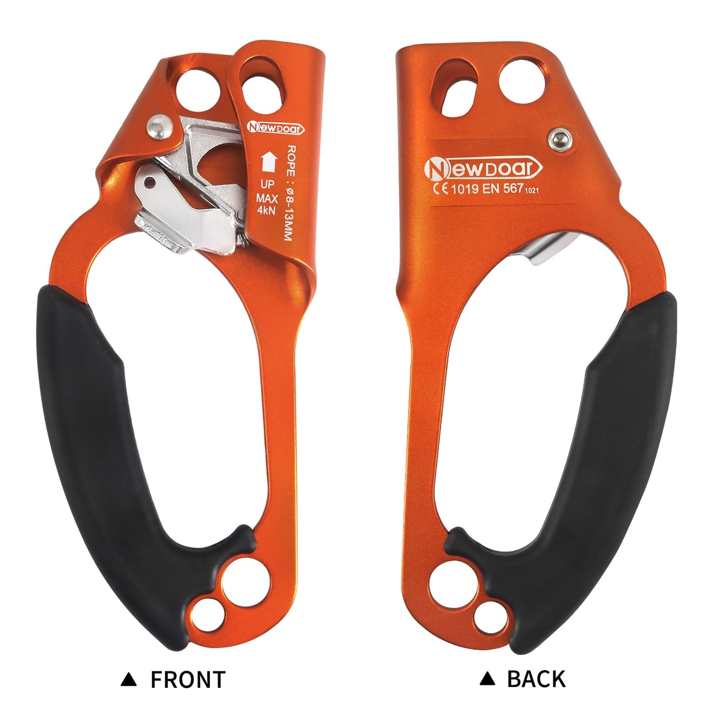 NewDoar Left Hand Ascender Rock Climbing Tree Arborist Rappelling Gear Equipment CE Certified Rope Clamp for 8~13MM Rope(Orange-Left)