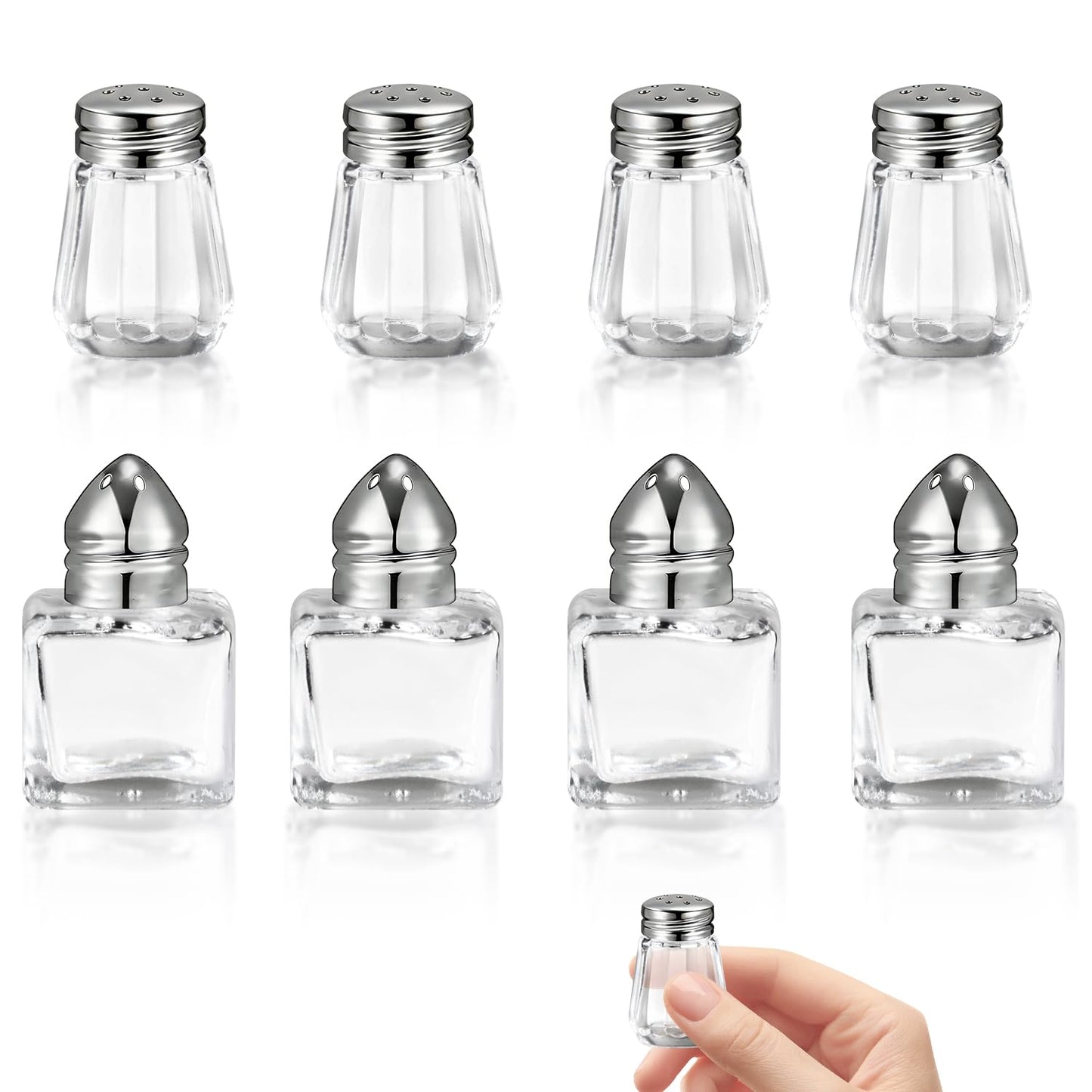 BOSMIOW 6Pack Small Glass Spice Jars with Silver Cap,Clear Mini Salt Holders,Durable Pepper Shakers,Empty Seasoning Powders Containers for Kitchen Restaurants