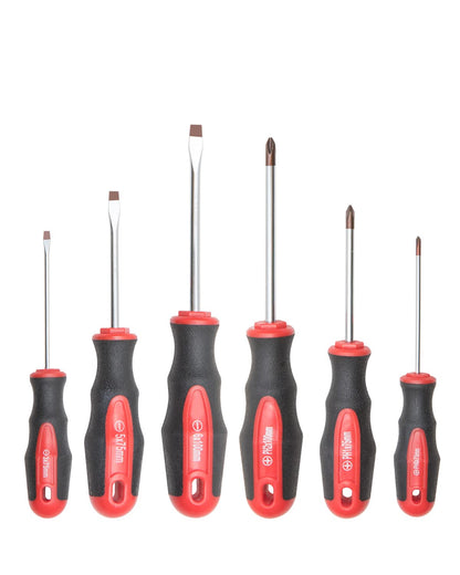 ROTATION 6 Piece Magnetic Tip Screwdriver Set 3 Phillips and 3 Flat Red Tip Red Glossy S2 Steel