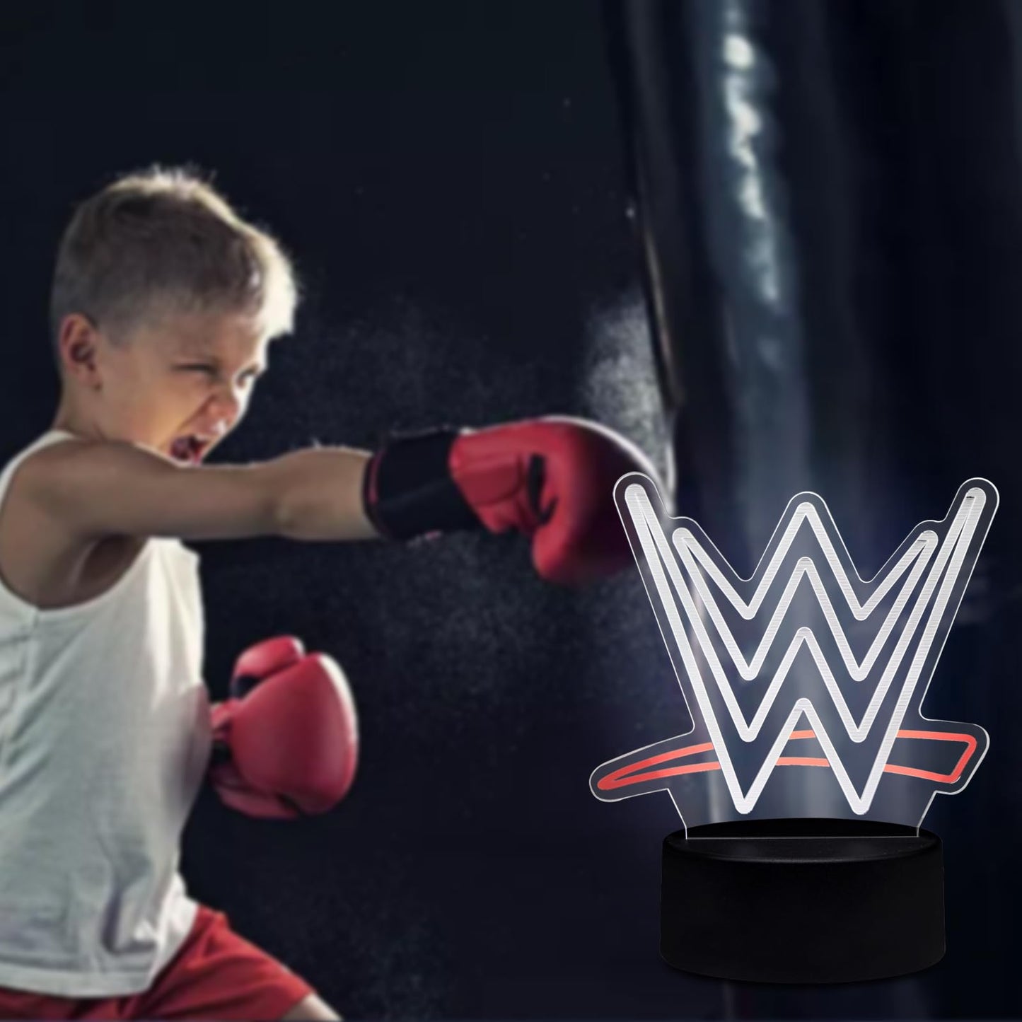 3D Wrestling LED Night Light with Corded Control, White Illusion Lamp for Boxing Gym, Sports Bar, Game Room | Unique Birthday Christmas Gifts for Teens, Boys, Girls, Fight Fans