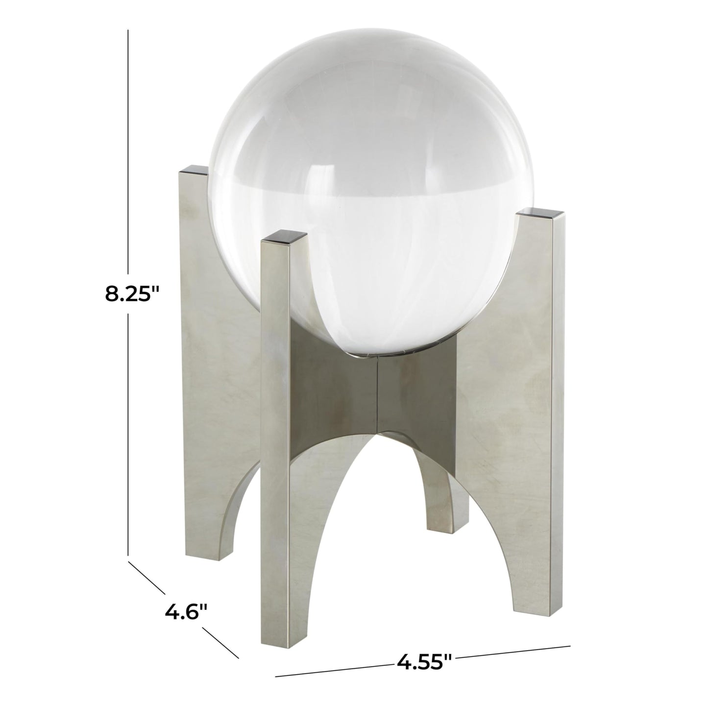 Deco 79 Glass Geometric Decorative Sculpture Home Decor Statue with Clear Orb and X-Shaped Holder, Accent Figurine 5" x 5" x 8", Silver