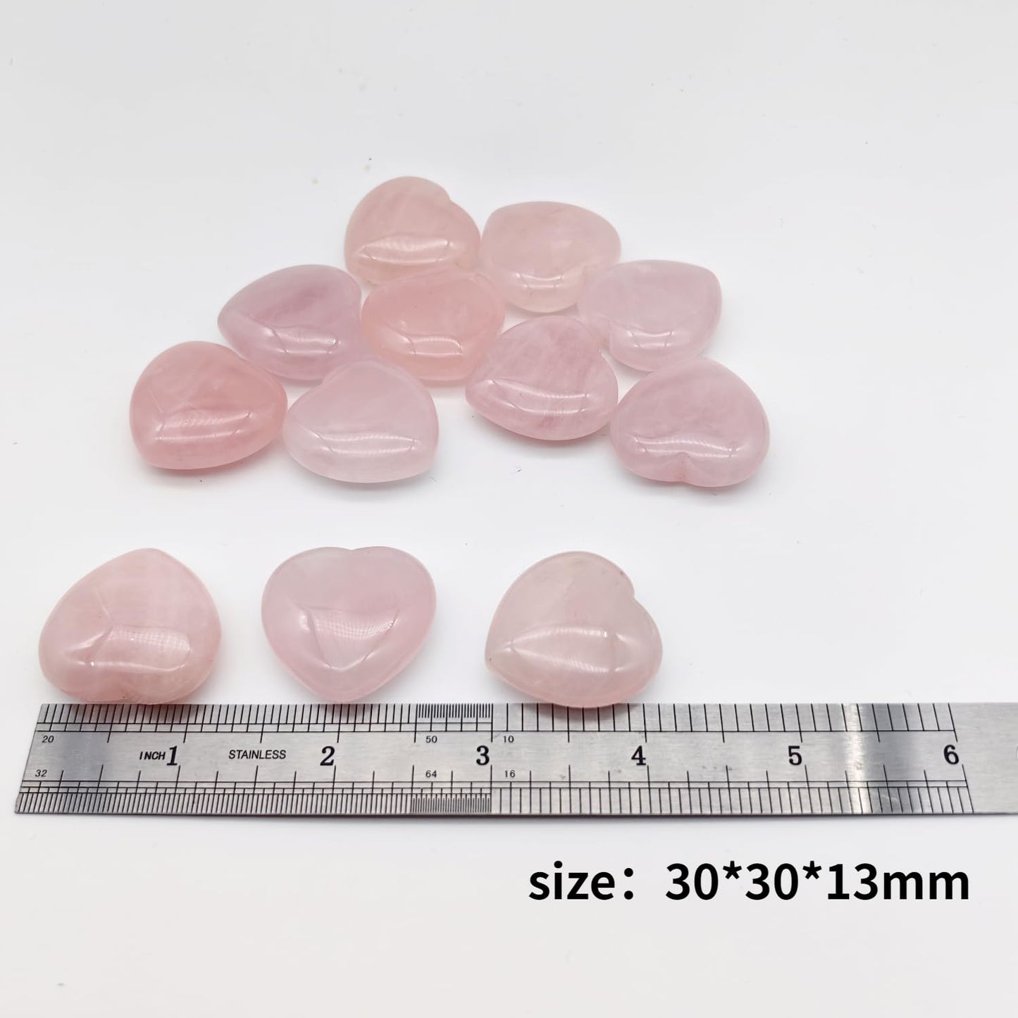 XMHOME 12 Packs 1.18 Inches Rose Quartz Heart Shaped Crystals Healing Palm Worry Pocket Stones for Reiki Jewelry Making Home Decor