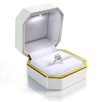HONGYEXGCN LED Ring Box for Proposal Engagement Wedding Prepared for Gifts, Luxury Ring Box The Best Gits are for the People Who Matter Most to You,Square Velvet Case Jewelry Gift Box (Pure - white)