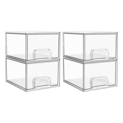 Vtopmart 4 Pack Clear Small Stackable Storage Drawers, Acrylic Bathroom Makeup Organiser, Plastic Storage Box For Vanity, Under Sink, Kitchen Cupboard, Pantry, Home Organization