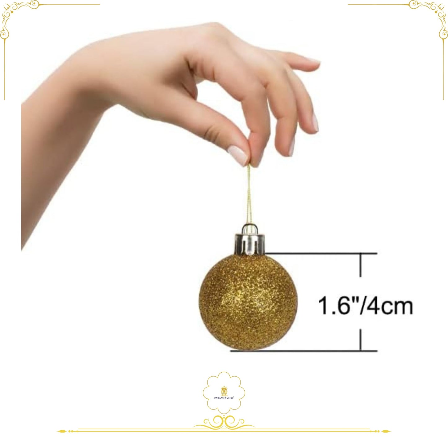 Paramexview® 24 Pcs Christmas Balls Set, 40mm/1.57" inch, Christmas Tree Hanging Shatterproof Ornaments Decoration, Pre-Hooked Hanging Balls, Seasonal Home Decoration for Trees (Gold)