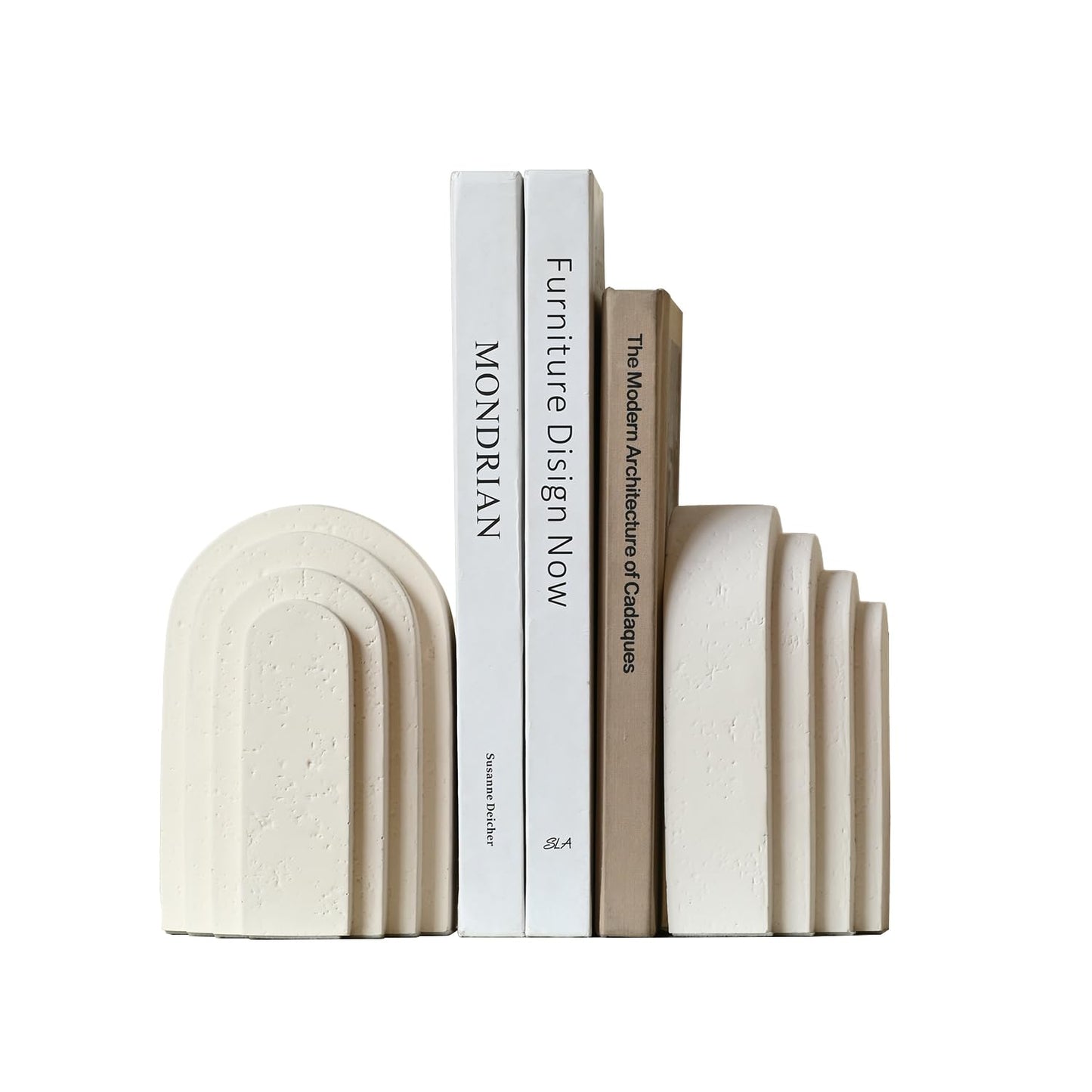 Decorative Bookends for Shelves, Set of 2 Book Ends for Heavy Books, Layered Arch Design Beige Bookend