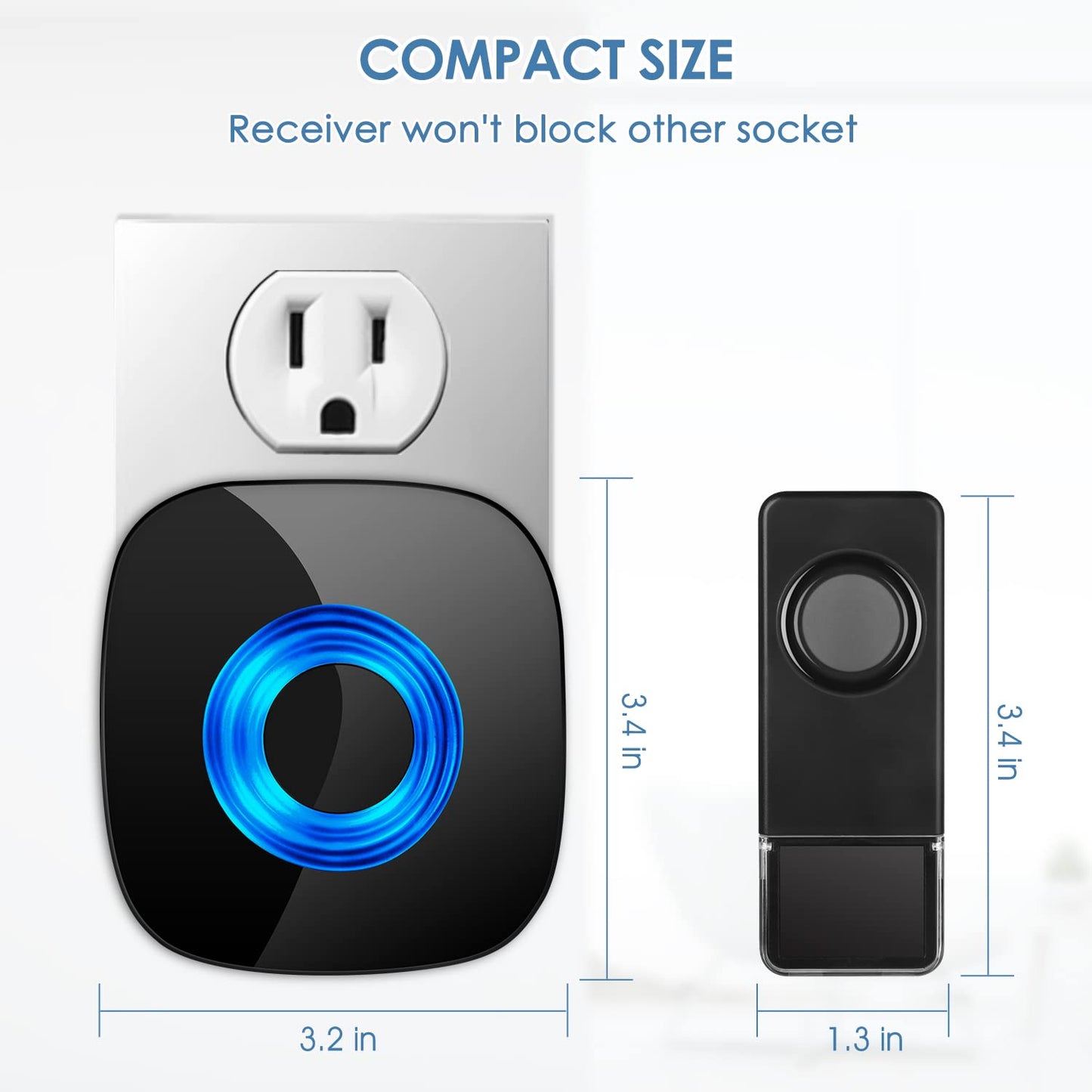 Wireless Doorbell - PHYSEN Door bell Chimes with Mute Mode - 58 Ringtones&5 Volume Levels Operating at 1300-ft Range LED Strobe, 2 Transmitters+3 Receivers Waterproof Doorbell Kit for Home/Classroom