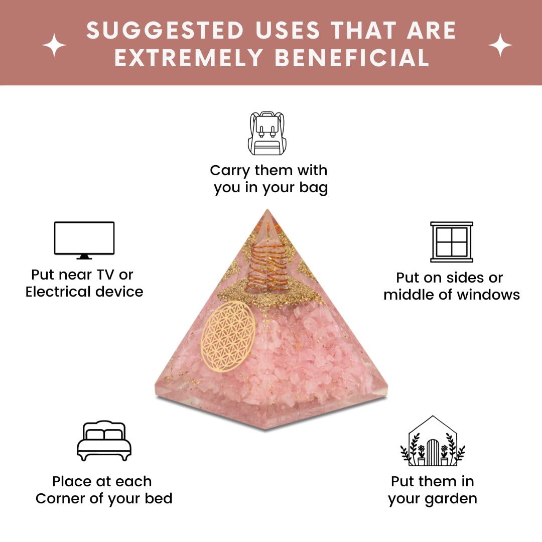 Agate Mart Rose Quartz Pyramid - Healing Crystals for Success - Amplify Meditation with Orgonite Energy, Includes Black Tourmaline Pendant