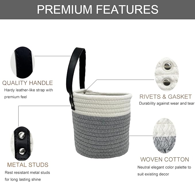 Cotton Rope Hanging Baskets for Organizing 2 Pcs Round Small Wall Basket