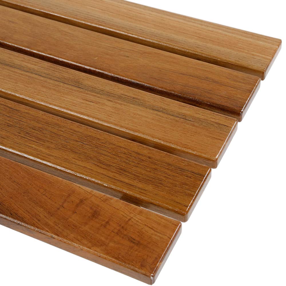 36" Foldable Teak Wood Shower Seat Bench, 400 lb Capacity, (Seating Size: 35.5" W x 15.75" D), Clear-Coated for Extra Protection, Wall Mount Folding Bathroom Stool Chair, Modern Chrome