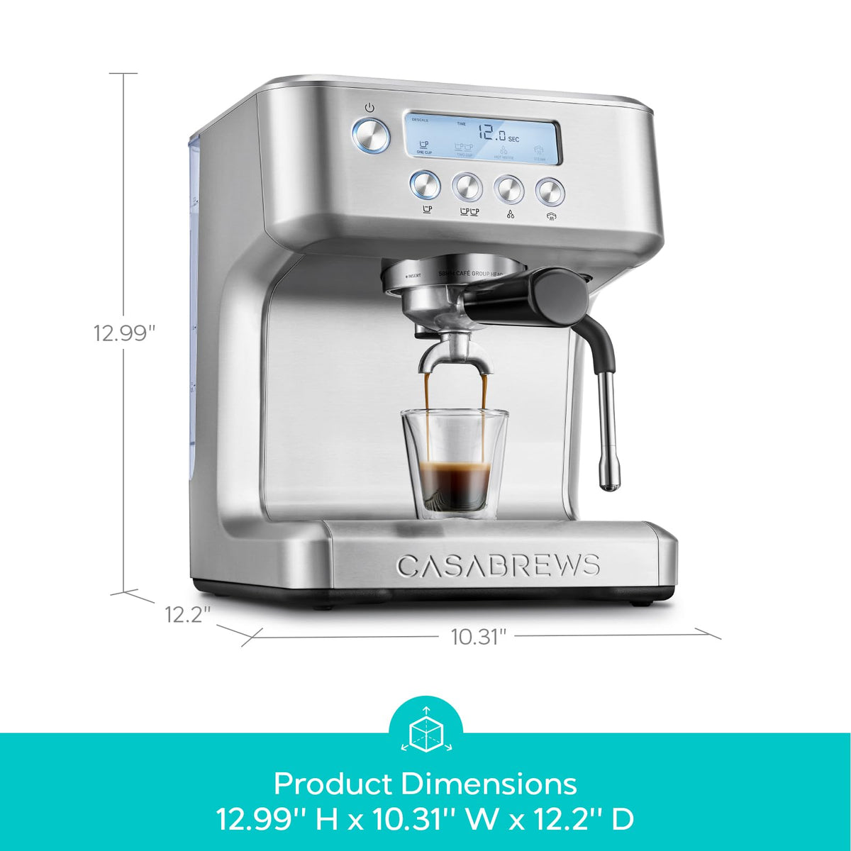 CASABREWS Ultra Espresso Machine with LCD Display, 20 Bar Espresso Maker with Powerful Milk Frother, Customizable Brewing Temperature, Barista-Level Latte and Cappuccino Machine for Home, Silver