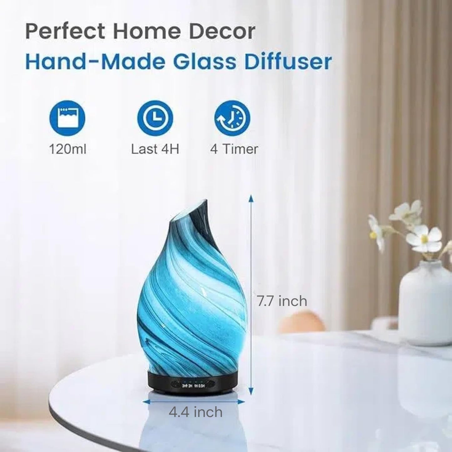 JOYOLO Essential Oil Diffuser, 120ML Glass Aromatherapy Diffuser with Auto Shut-Off and 7 Color LED Lights, Ultrasonic Mist Humidifier with 4 Timer for Home Office Bedroom (Gray Wave)