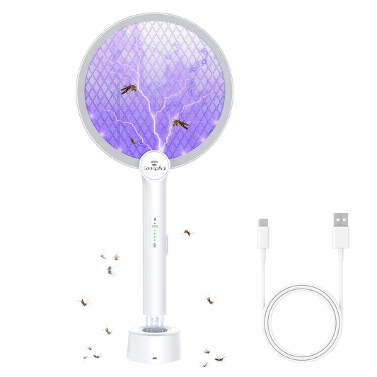 Gooqand Bug Zapper Racket, 2 in 1 Electric Fly Swatter with USB Rechargeable, 4000V Fly Zapper with 3 Layer Safety Mesh, Fly Racket for Indoor, Outdoor