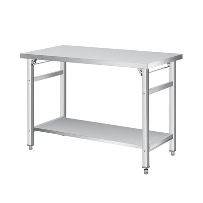 GlowSol Foldable Stainless Steel Table, 48 Inch Folding Commercial Prep Table with Undershelf, 24" Wide Double Tier Portable Workstation, 920LBS for Kitchen Workshop Restaurant Garage