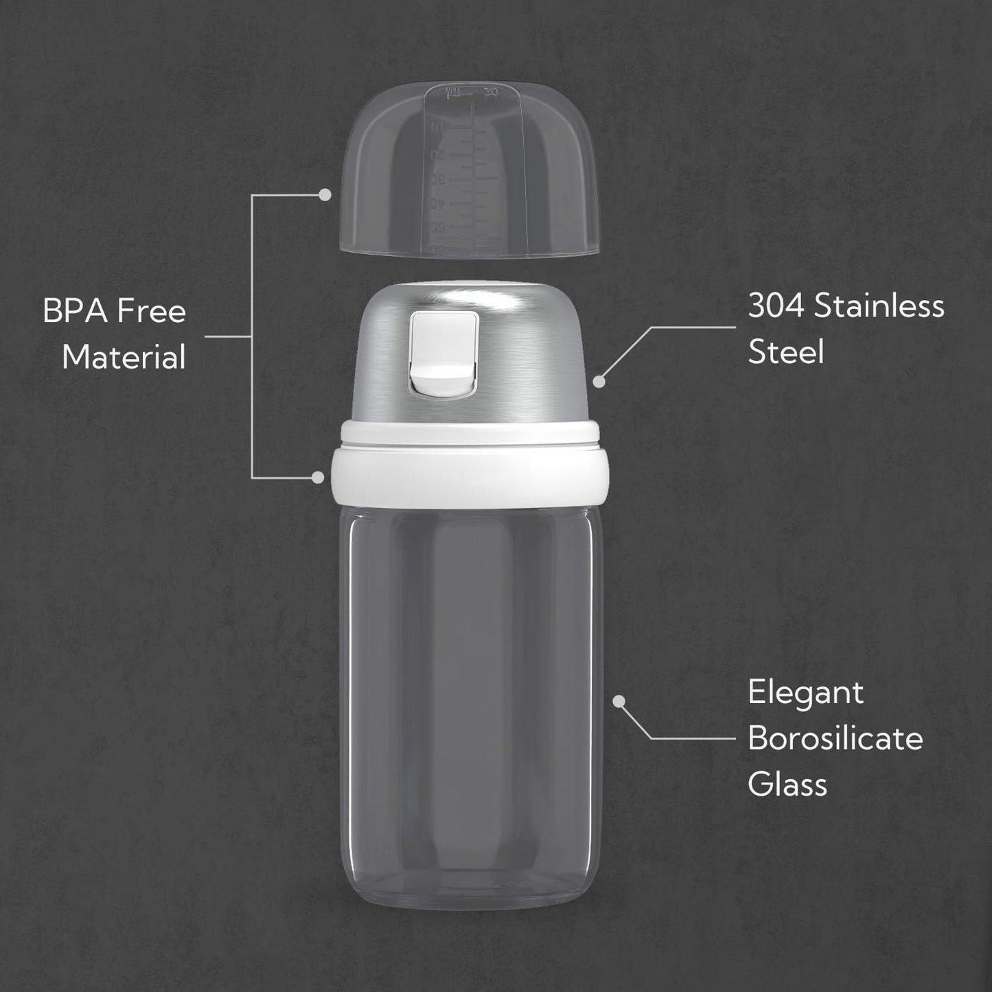 KTCHENDAO 2 in 1 Glass Salt and Pepper Shaker with Side Pour Spout, Built-in Lid for Moisture-proof, Elegant Borosilicate Glass Salt Pepper Dispenser set for Kitchen, BPA Free, 4oz (White)
