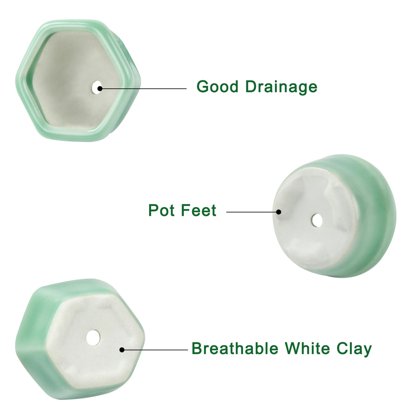 Bonsai Planter 1.8 inch (4.5cm) Mini Succulent Glazed Pots Set of 6 Green