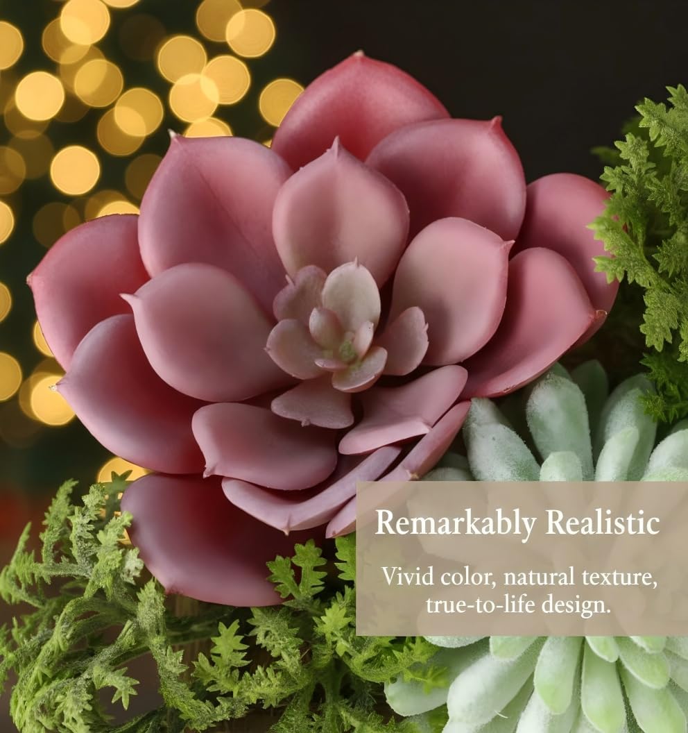 Succulent Plants Artificial, 3 Pack Small Fake Plants in Wood Pot for Home Decor, Farmhouse Artificial Plants Indoor for Living Room Bathroom Bedroom Office Kitchen Desk Wedding Coffee Table Decor