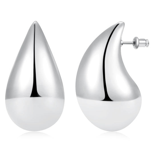 Gacimy Silver Tone Teardrop Earrings Dupes for Women, Chunky Drop Earrings for Women with 925 Sterling Silver Post, 1.7Inches
