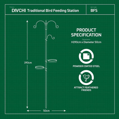 DIVCHI Bird Feeders Hanging Station With 2 Dishes Feeder Pole, Feeding Station, Metal Bird Feeder Stand, Feeders For Small Birds Garden Decorations (Only Station, Feeder Not Included)