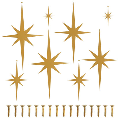 8 Pcs Gold Star Mid Century Modern Decor, 4 Sizes Retro 8 Pointed Atomic Stars Metal Wall Art, Make Your Home Elegant and Beautiful, Well Hangings for Living Room, Office, Bedroom