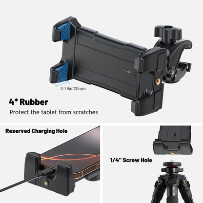 OHLPRO Tablet Mic Stand Holder for iPad Treadmill Handlebar Clamp, Mount for Spin Bike Microphone Peloton Stroller Bicycle, Fit 5-13” iPad Pro 12.9 Air Mini, Galaxy Tab, iPhone, Fire HD 10