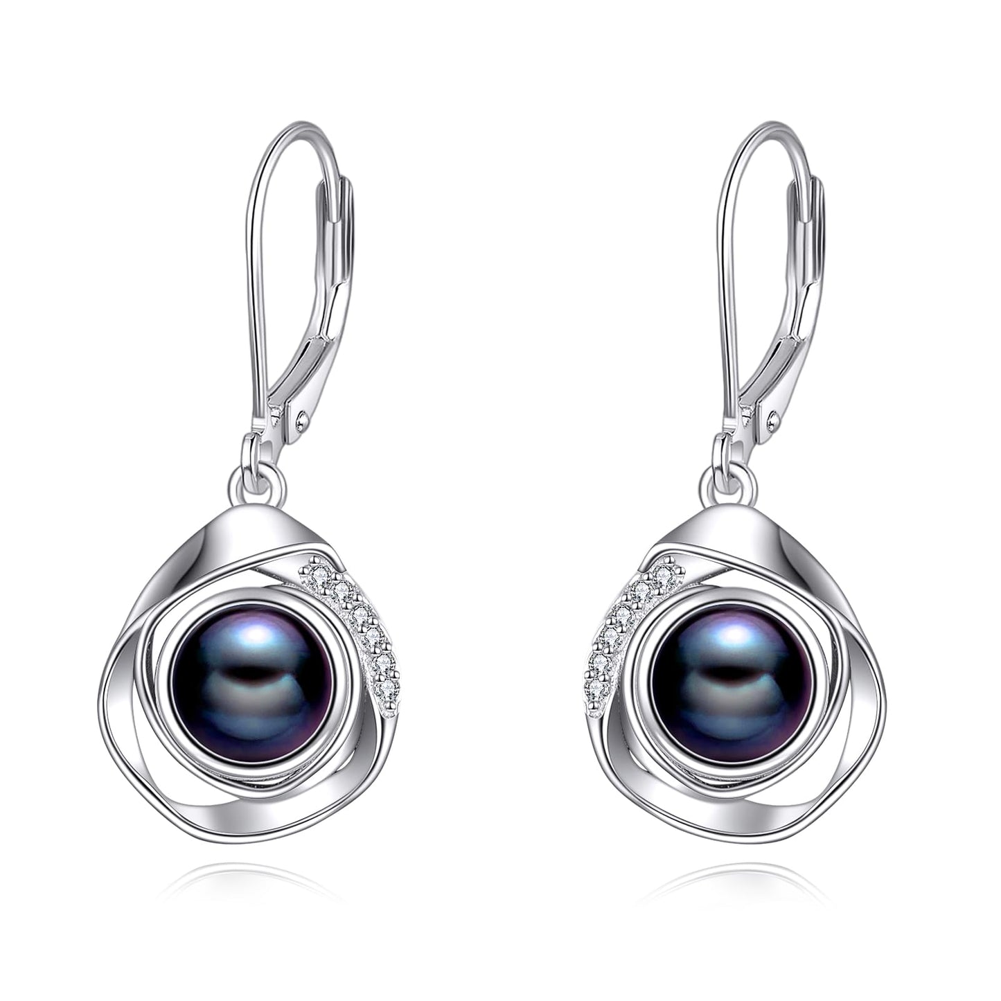925 Sterling Silver Pearl Leverback Earrings Dangle Drop Jewelry Gifts for Women (White Pearl-Rose Gold)