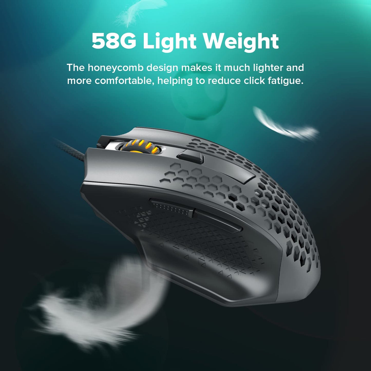 Redragon M725 Honeycomb Shell Gaming Mouse Wireless, Ultra Lightweight 49g, 8000 DPI Tri-Mode BT5.1/2.4GHz/Type-C Wired Gamer Mouse with 2 Side Buttons, Macro Programmable for PC/Mac/Laptop, Black