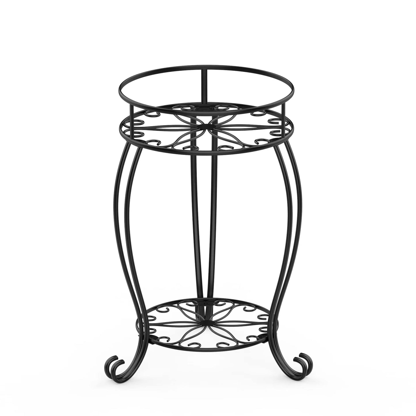 FaithLand Plant Stand, Heavy Duty Metal Planter Holder Indoor Outdoor, 2 Tier Round Potted Supports Rack, Corner Display Shelf Black