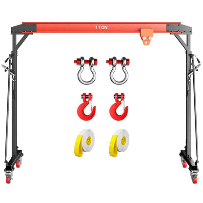 2200 LBS Gantry Crane with Manual Trolley, 1 Ton Gantry Crane with 8-12 FT Adjustable Height, Shop Crane Lift Hoist for Warehouse, Factory(with Hooks, Shackles)