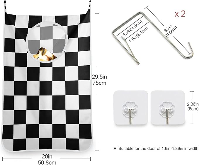 Checkered Black and White Hanging Laundry Hamper Door Hampers Bag Basket