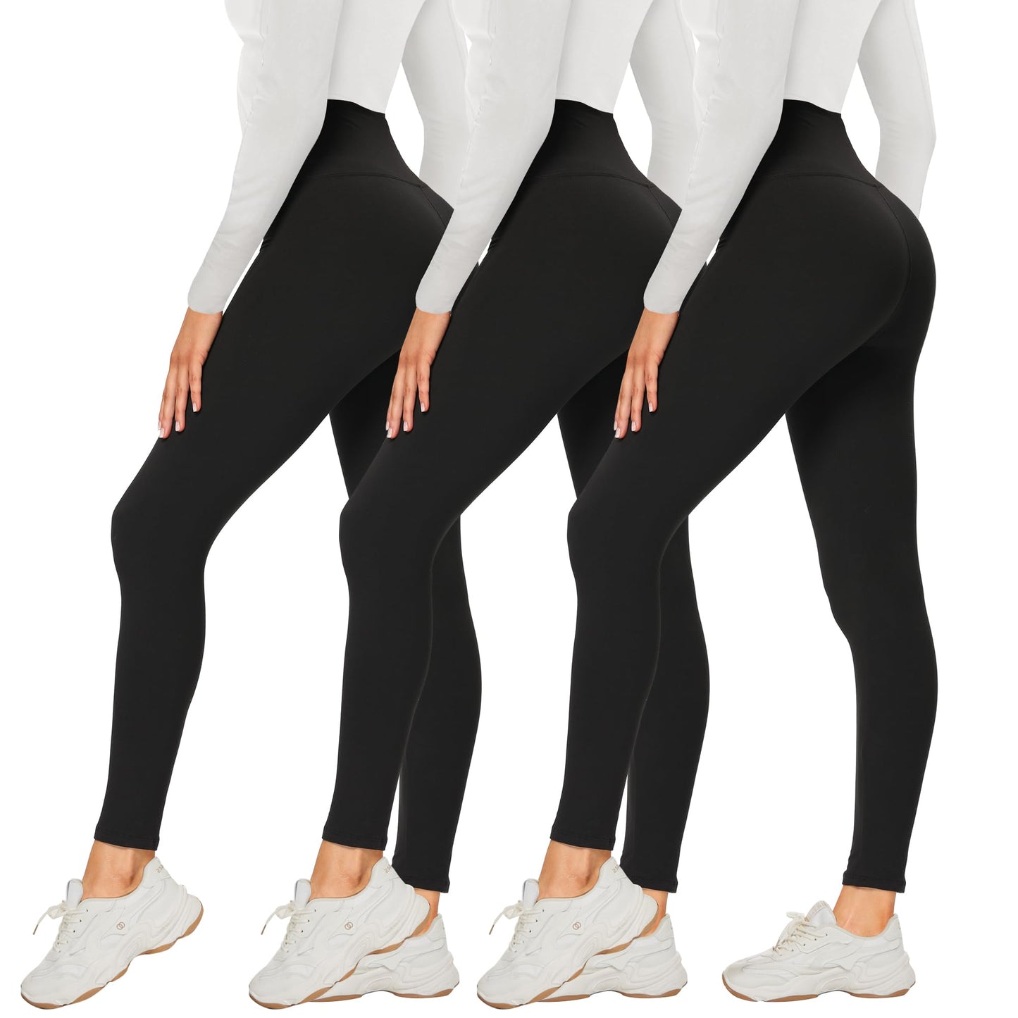 DDOBB 3 Pack Leggings for Women High Waisted Black Leggings Tummy Control Stretchy Pants Trousers for Gym Fitness Yoga Running Regular&Plus Size(B-Black*3)