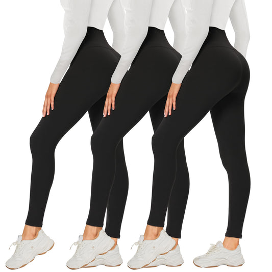 DDOBB 3 Pack Leggings for Women High Waisted Black Leggings Tummy Control Stretchy Pants Trousers for Gym Fitness Yoga Running Regular&Plus Size(B-Black*3)