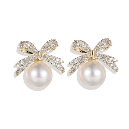 Christmas Earrings For Women Pearl Bow Earrings Xmas Jewelry Holiday Outfits Stocking Stuffers Christmas 2025 Holiday Accessories