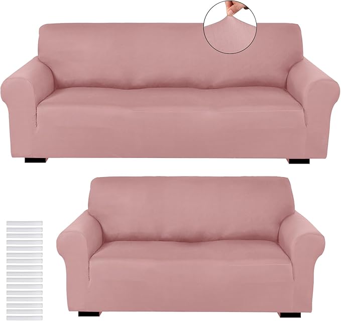 Peryiter 2 Pcs Sofa Covers Couch and Loveseat Covers Set Stretch Sofa Slipcover