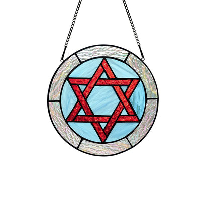 BOXCASA Jewish Stars Stained Glass Window Hanging Star of David Suncatcher