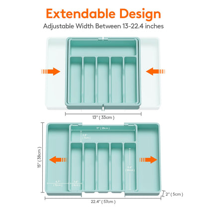 Lifewit Silverware Drawer Organizer, Expandable Utensil Tray for Kitchen, BPA Free Flatware and Cutlery Holder, Adjustable Plastic Storage for Spoons Forks Knives, 8.5"-14.1" x 12.1", Black