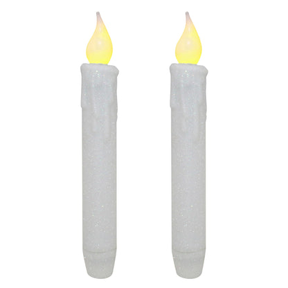 CVHOMEDECO. Glitter Flameless Candles Flickering Battery Operated LED Taper Candles with Timer for Home, Wedding, Halloween, Christmas Decor. Glitter White, 6-3/4 Inch, Set of 2