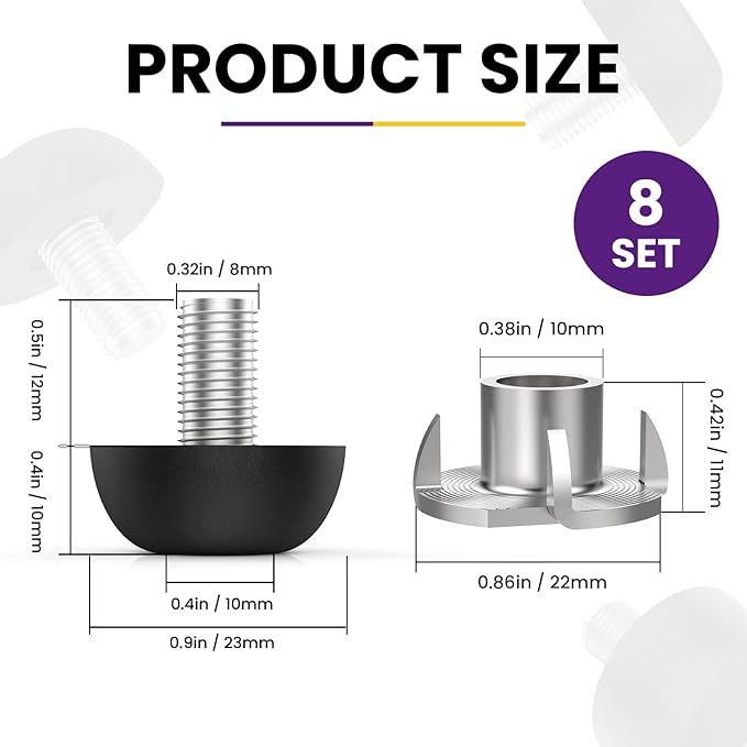 M8 Adjustable Furniture Leg, 304 Stainless Steel Furniture Feet, 8mm x 1.25