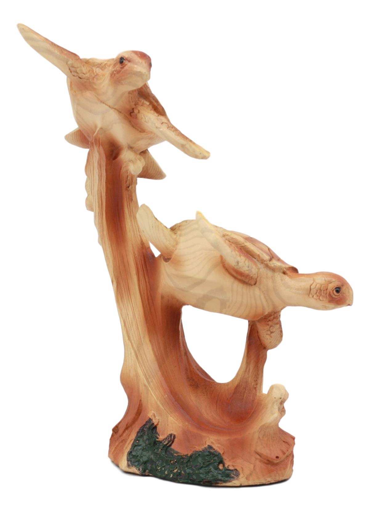 Ebros Exploring Sea Turtles Decor Statue 7.5" Tall in Faux Wood Resin Finish Marine Life Turtle Family Scene Figurine As Coastal Nautical Under The Sea Decor for Reptiles Aquatic Sculpture