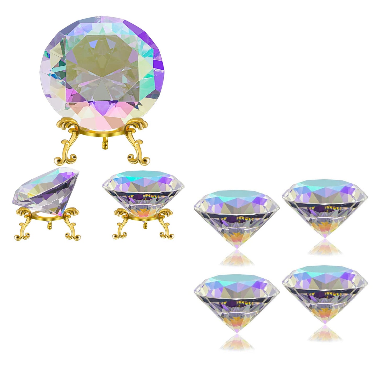 Bundle of 1pc 100mm AB-Coated Crystal Diamond Paperweight and 4pc AB Coated Crystal Diamond Suncatcher Rainbow Maker