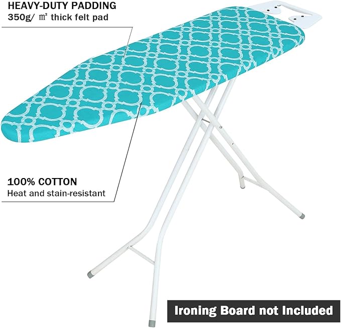 Ironing Board Cover and Pad Standard Size 15" x 54", 3 Pairs of Hook and Loop